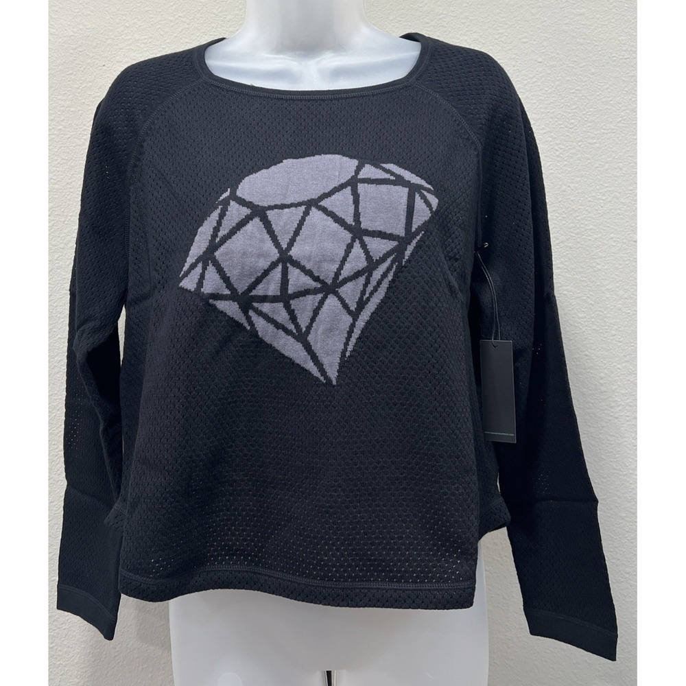 Diamond Supply Co. Women's Black Long Sleeve Cropped Knit Top Crop Athletic Sm